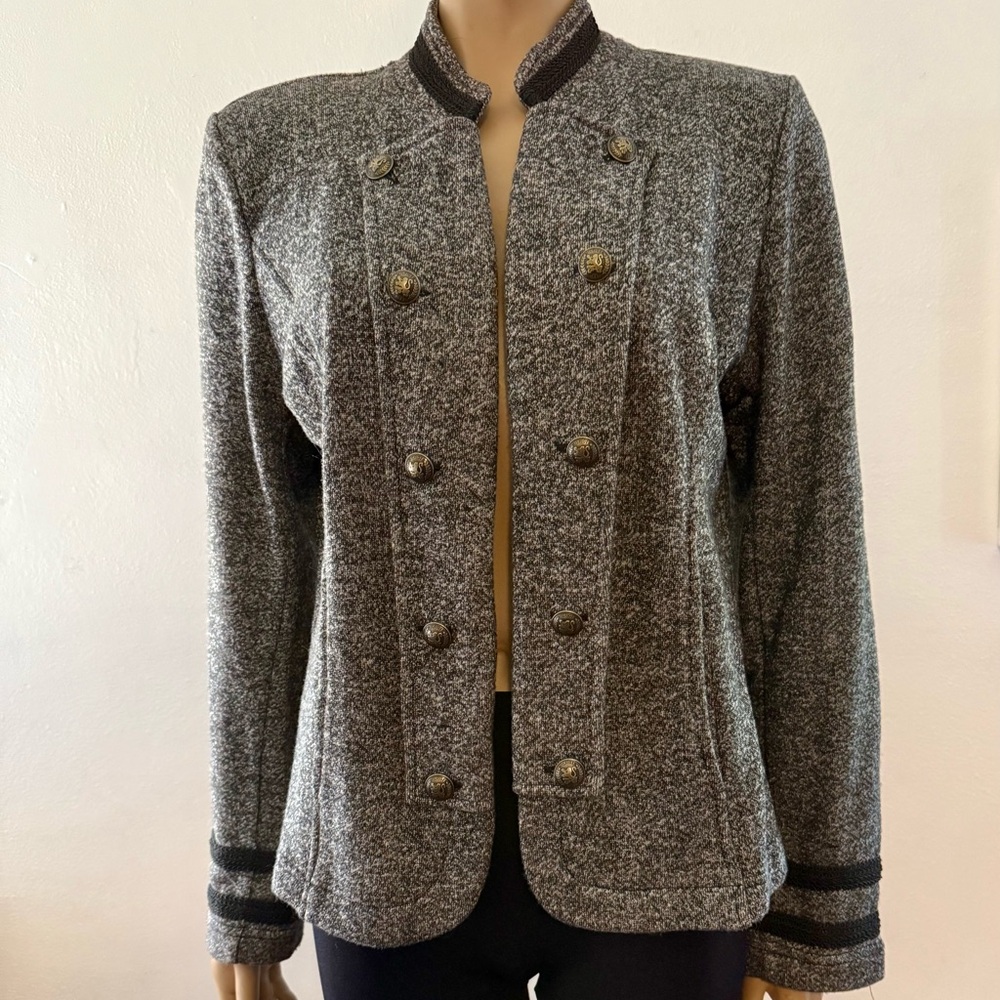 Tommy Hilfiger Military Style Jacket Tweed Black Gray Blazer Women’s Large - Picture 11 of 14
